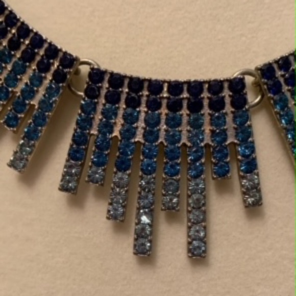 Goldtone Bib Necklace with Teal and White Stones - Picture 9 of 9